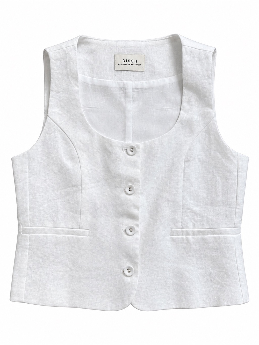 DISSH White Linen Button-Front Sleeveless Vest